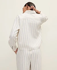 Ann Taylor Petite Striped Linen Button Down Shirt Ocean Oasis Women's