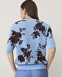 Ann Taylor Floral Jacquard Sweater T-Shirt Cheerful Blue Women's