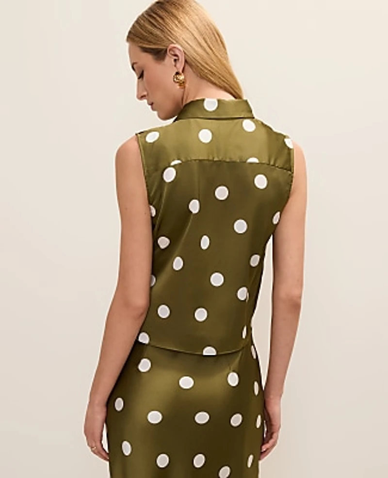 Ann Taylor Petite Dotted Tie Waist Blouse Moss Green Women's