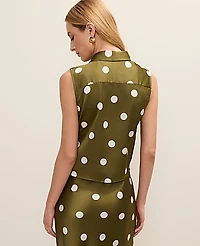 Ann Taylor Petite Dotted Tie Waist Blouse Moss Green Women's
