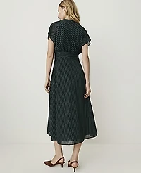 Ann Taylor Striped Midi Flare Dress Dark Forest Green Women's