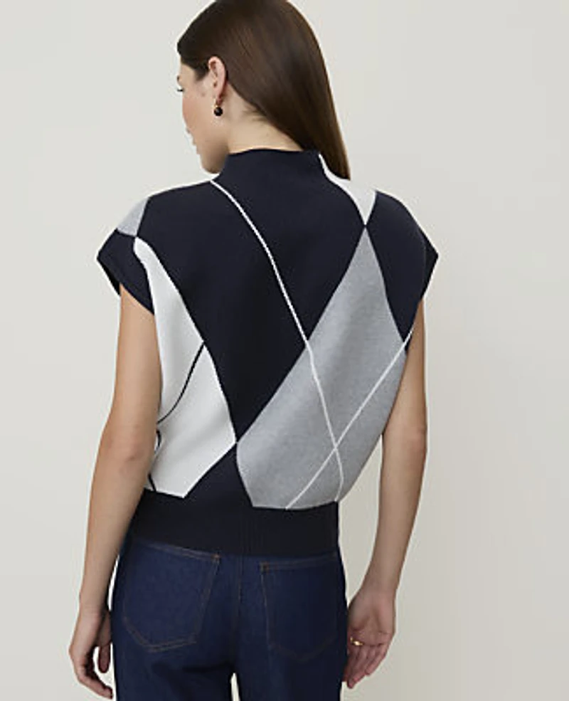 Ann Taylor Argyle Jacquard Sweater Shell Top Night Sky Women's