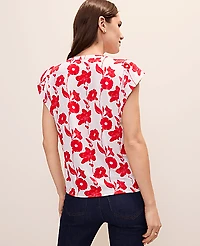 Ann Taylor Mixed Media Floral Flutter Sleeve Top Bright Cherry Women's