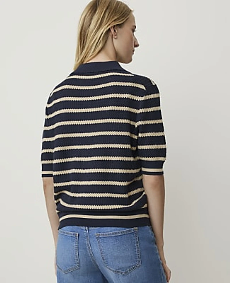 Ann Taylor Weekend Striped Henley Sweater Multi Women's
