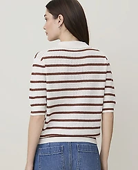 Ann Taylor Weekend Striped Henley Sweater White Multi Women's