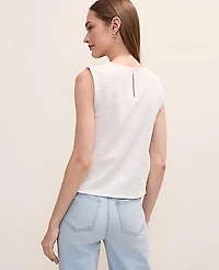 Ann Taylor Petite Tweed Fringed Pocket Top Winter White Women's