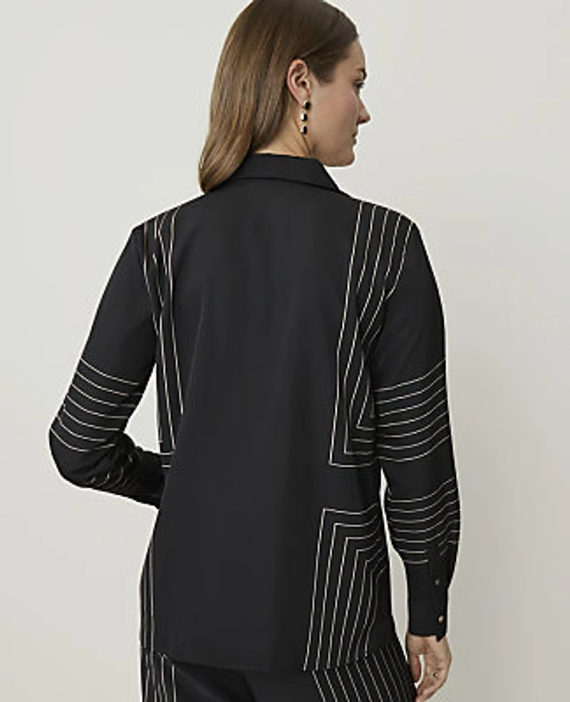 Ann Taylor Petite Geo Print Modern Shirt Black Women's