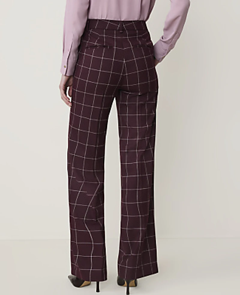 Ann Taylor The High Rise Straight Pant Windowpane Burgundy Women's