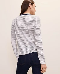 Ann Taylor Scalloped V-Neck Cardigan Ivory/Navy Multi Women's