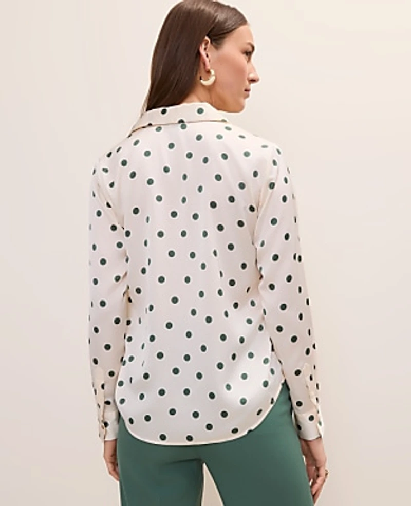 Ann Taylor Dotted Satin Modern Shirt Winter White Women's