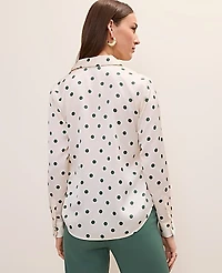 Ann Taylor Dotted Satin Modern Shirt Winter White Women's