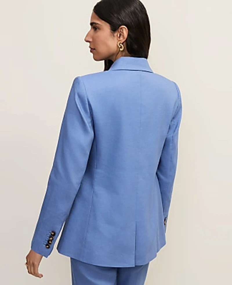 Ann Taylor The Petite Tailored Blazer in Linen Blend Size 8 Ocean Oasis Women's