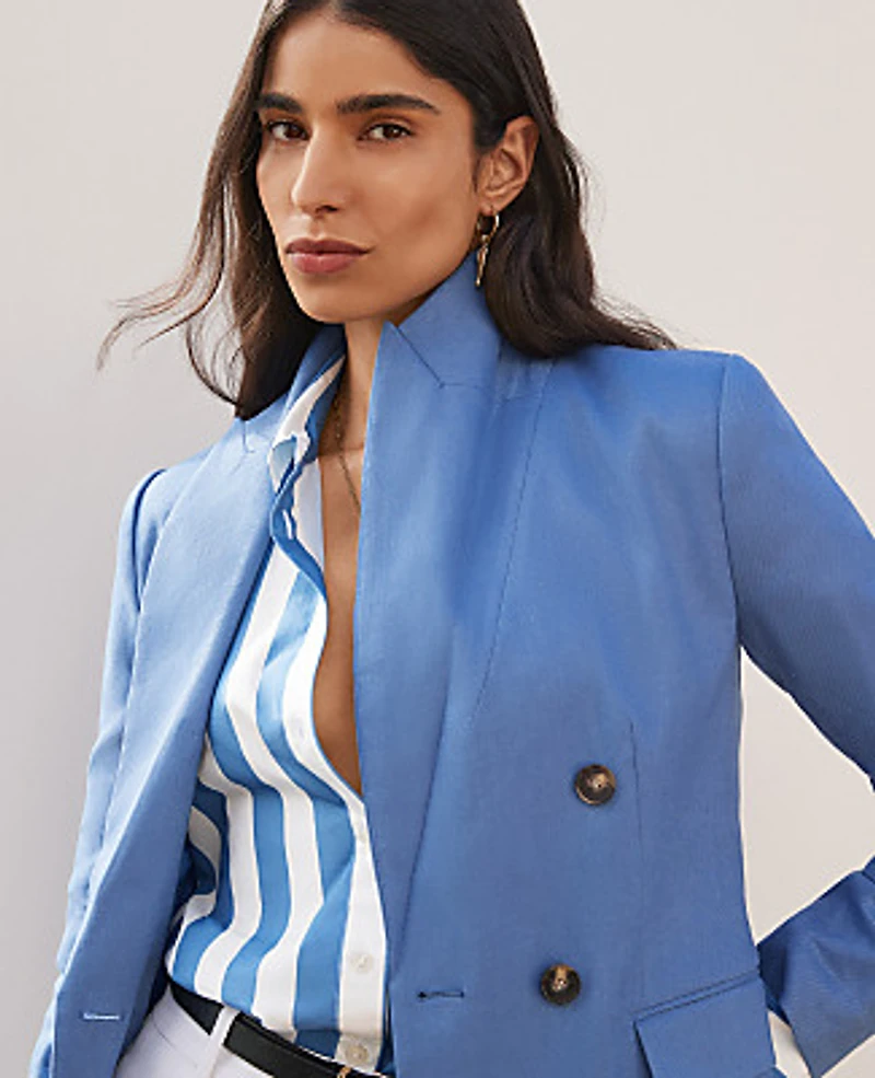 Ann Taylor The Petite Tailored Blazer in Linen Blend Size 8 Ocean Oasis Women's