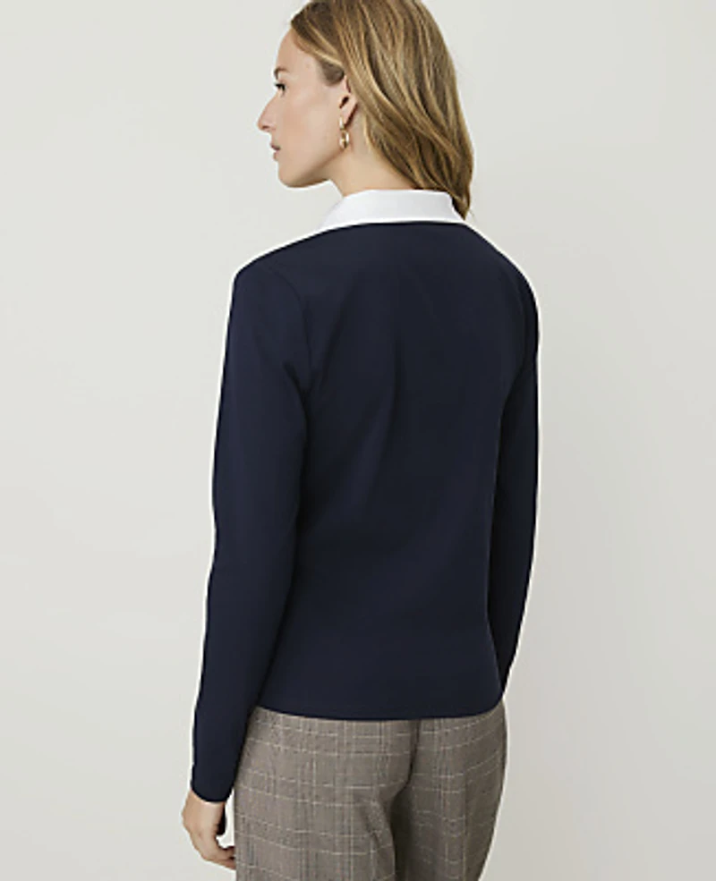 Ann Taylor Contrast Collar Henley Top Women's