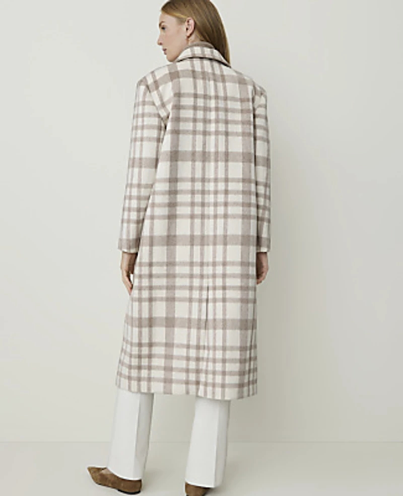 Ann Taylor Plaid Double Breasted Coat Sea Pearl Women's