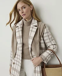 Ann Taylor Plaid Double Breasted Coat Sea Pearl Women's