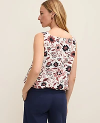 Ann Taylor Petite Weekend Floral Tank Top Linen Blend Night Sky Women's