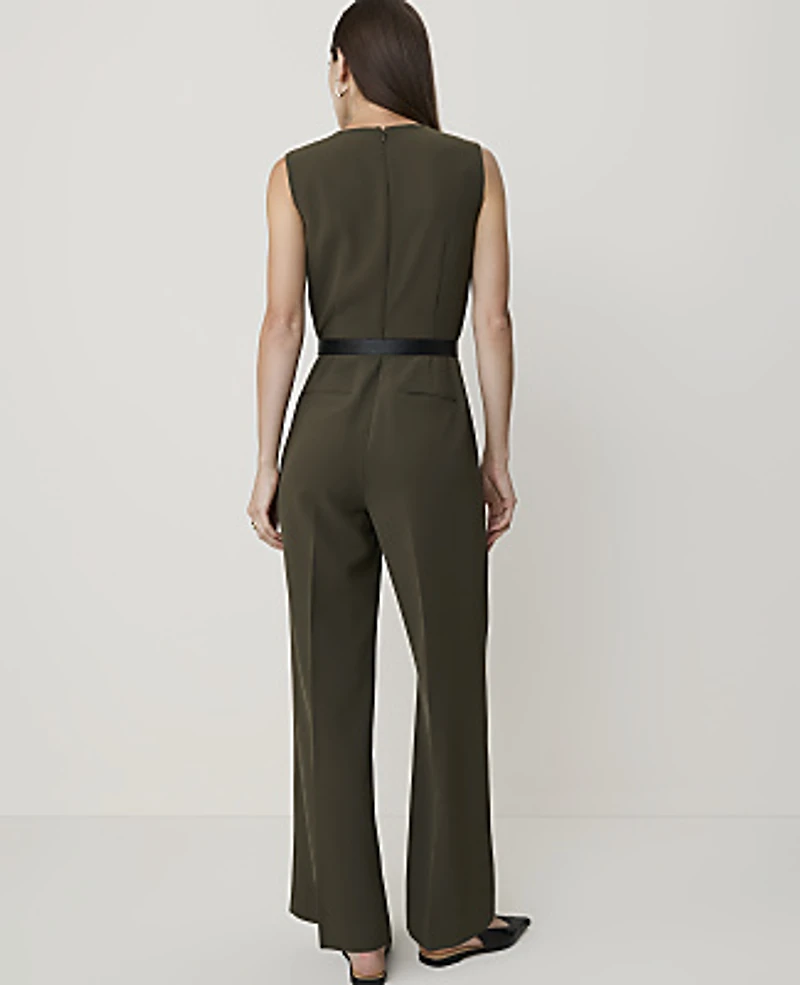 Ann Taylor Belted Wide-Leg Jumpsuit Caper Shadow Women's