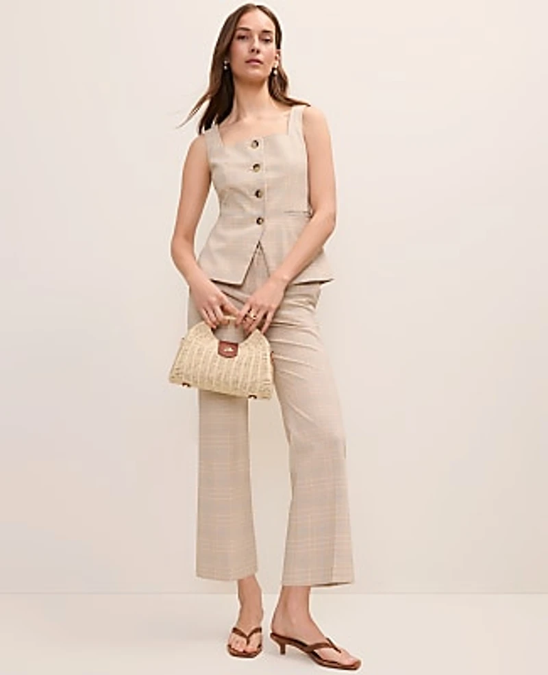Ann Taylor The Square Neck Tailored Vest Plaid Mixed Level Neutral Women's