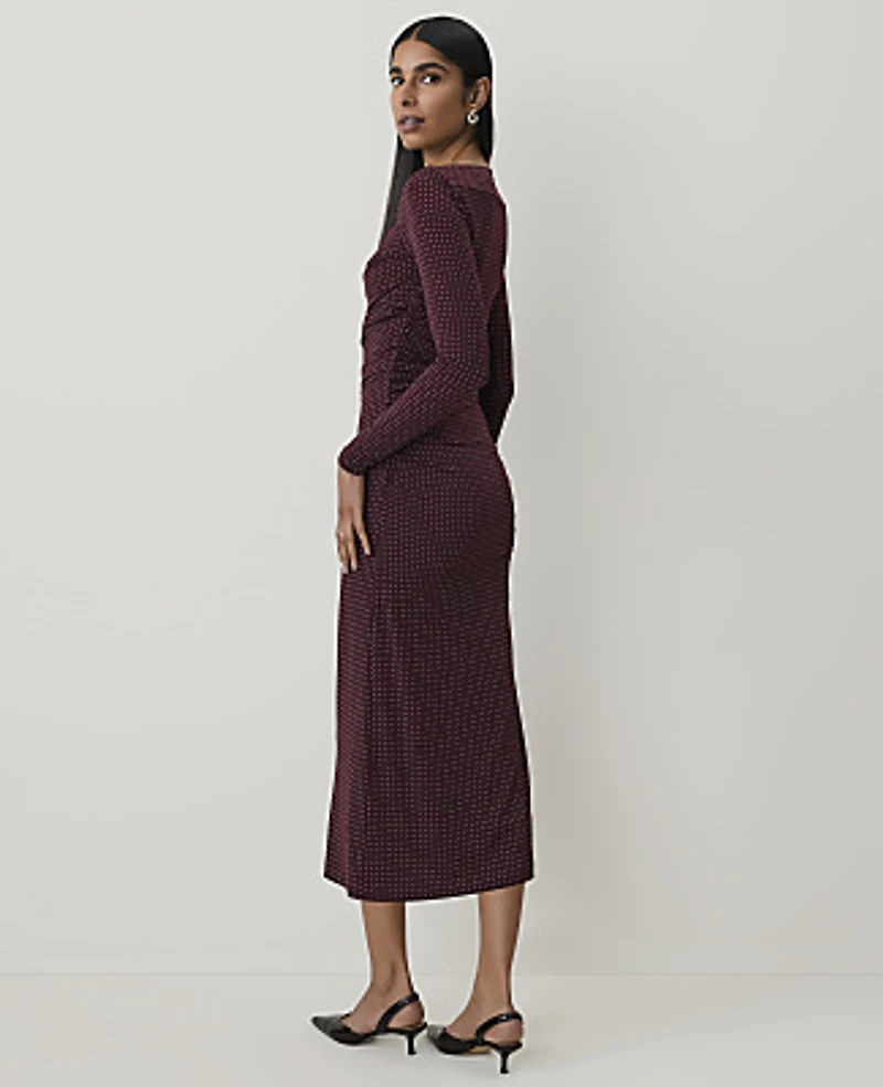 Ann Taylor Dotted Shirred Midi Dress Purest Plum Women's