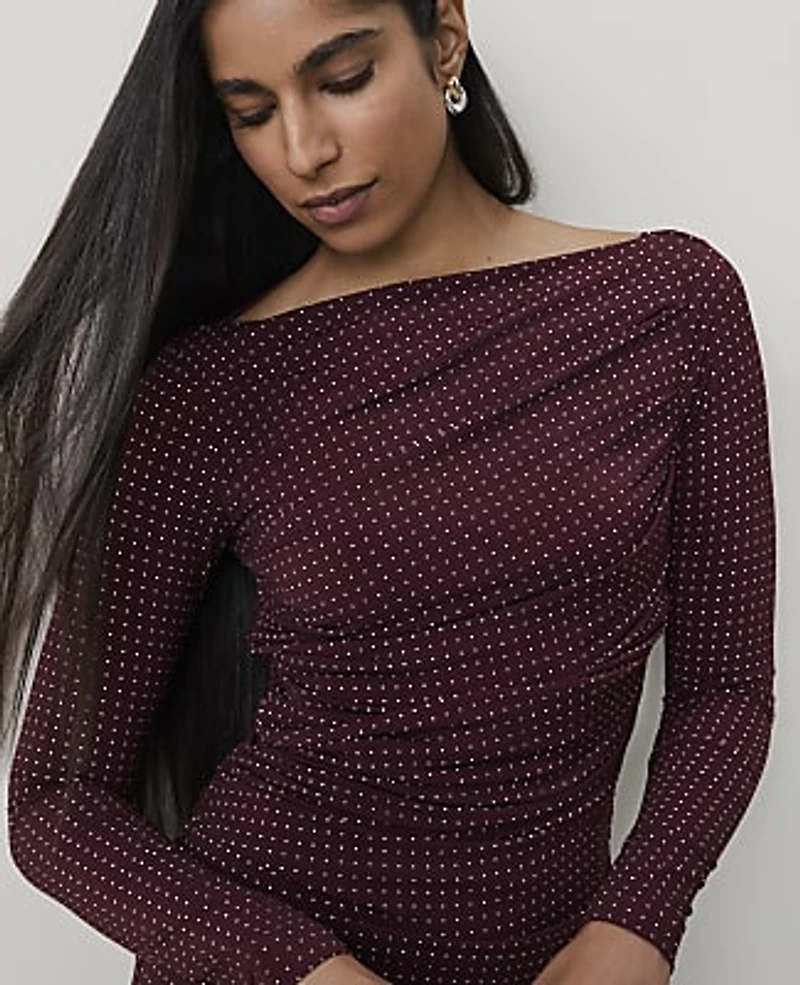 Ann Taylor Dotted Shirred Midi Dress Purest Plum Women's