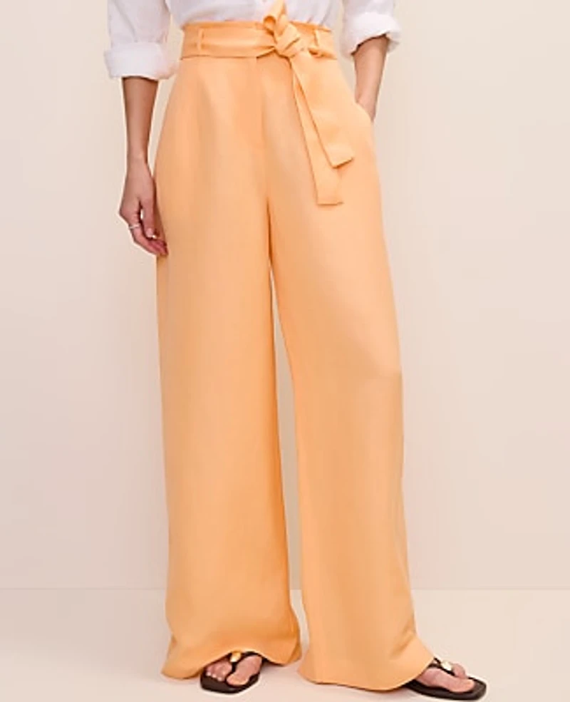 Ann Taylor Petite Paperbag Pant Linen Blend Tropical Papaya Women's