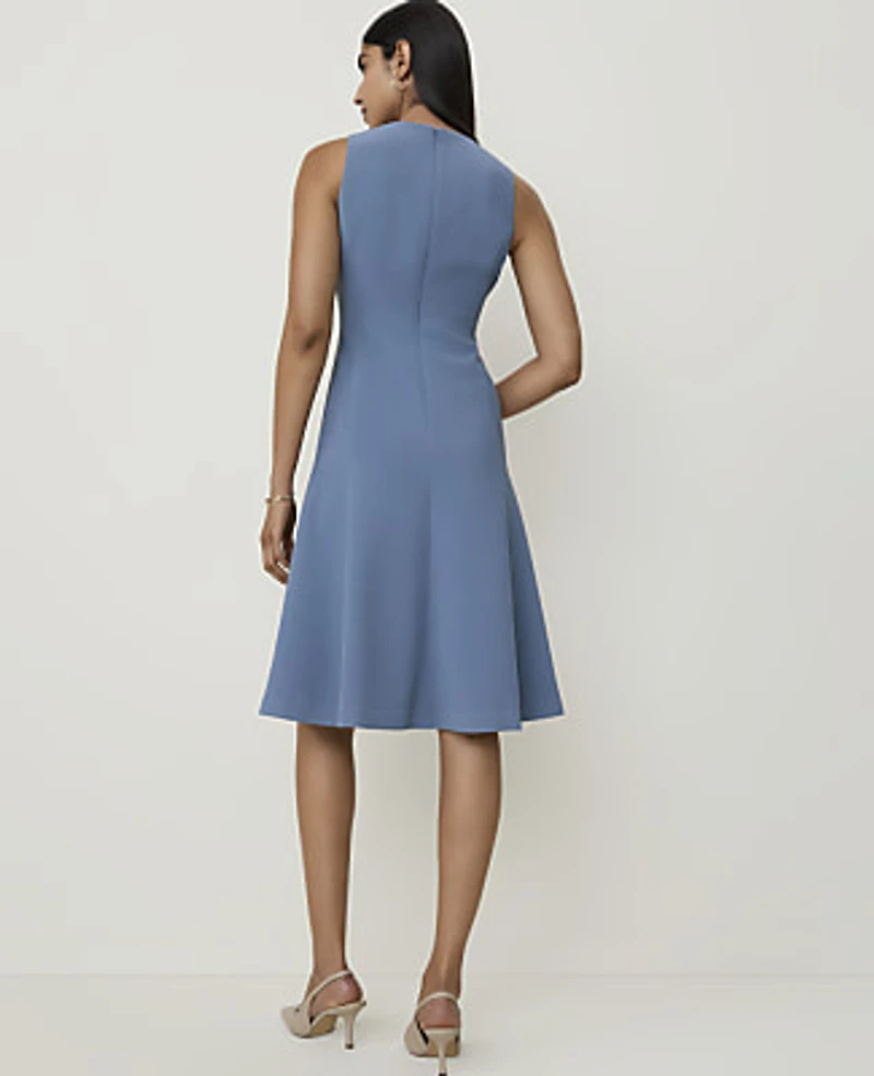 Ann Taylor The Seamed Crew Neck Flare Dress Fluid Crepe Cool Dusk Women's