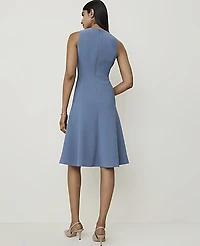 Ann Taylor The Seamed Crew Neck Flare Dress Fluid Crepe Cool Dusk Women's