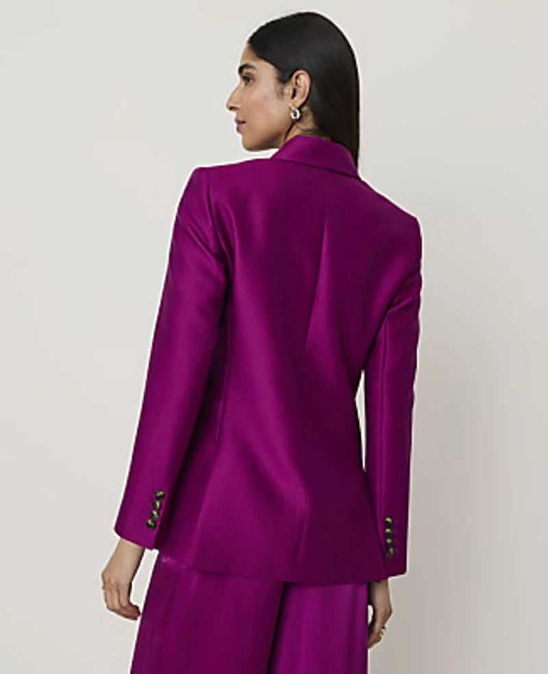 Ann Taylor Studio Collection Long Double Breasted Blazer Silk Dark Fuchsia Bloom Women's