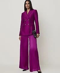 Ann Taylor Studio Collection Long Double Breasted Blazer Silk Dark Fuchsia Bloom Women's