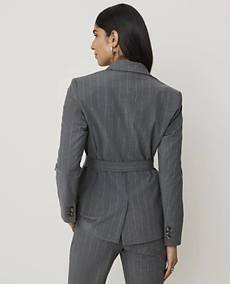 Ann Taylor The Petite Pinstripe Belted Greenwich Blazer Bi-Stretch Dark Neutral Women's