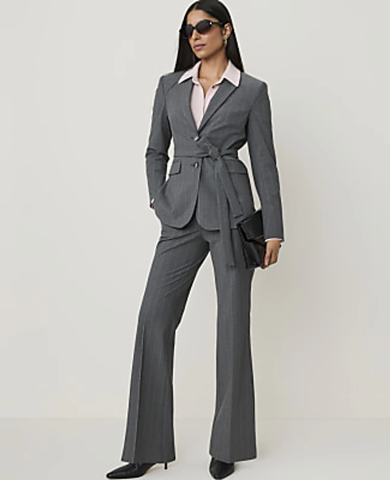 Ann Taylor The Petite Pinstripe Belted Greenwich Blazer Bi-Stretch Dark Neutral Women's