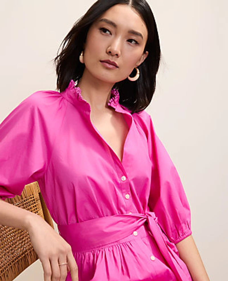 Ann Taylor Petite Ruffle Collar Mini Dress Size 12 Rhododendron Women's