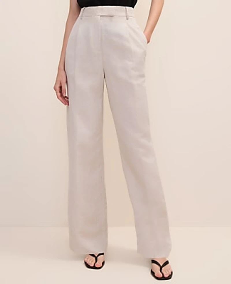 Ann Taylor The Pleated Straight Pant Linen Blend Natural Flax Women's