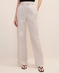 Ann Taylor The Pleated Straight Pant Linen Blend Natural Flax Women's