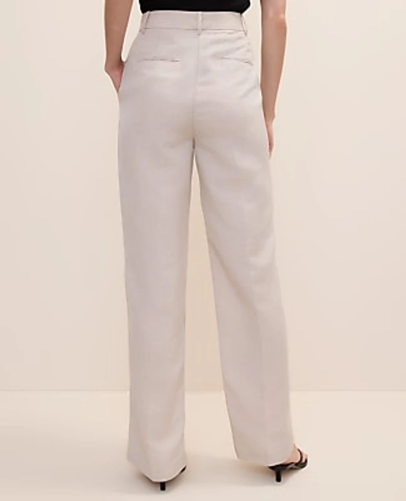 Ann Taylor The Pleated Straight Pant Linen Blend Natural Flax Women's
