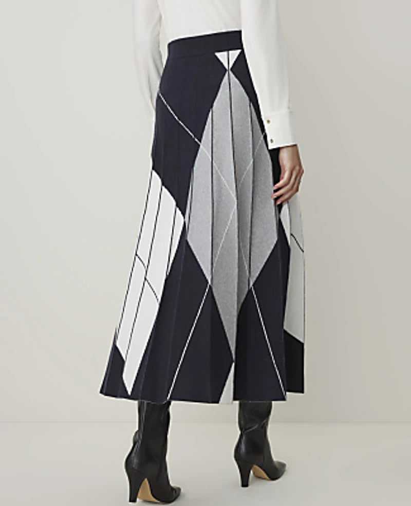 Ann Taylor Pleated Argyle Jacquard Sweater Skirt Night Sky Women's