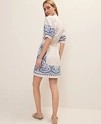 Ann Taylor Weekend Paisley Puff Sleeve Mini Dress Linen Blend Ivory Whisper Women's