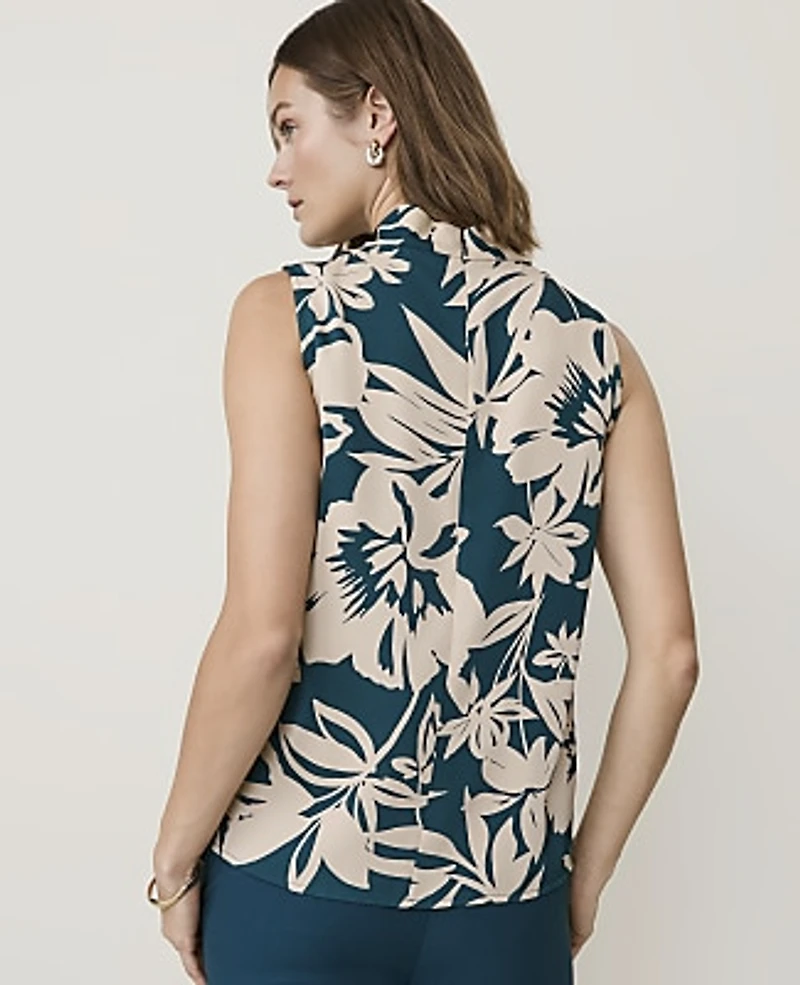 Ann Taylor Floral Draped Cowl Neck Top Sail Cloth Women's