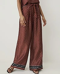 Ann Taylor The Printed Drawstring Wide-Leg Pant Satin Amber Noir Women's