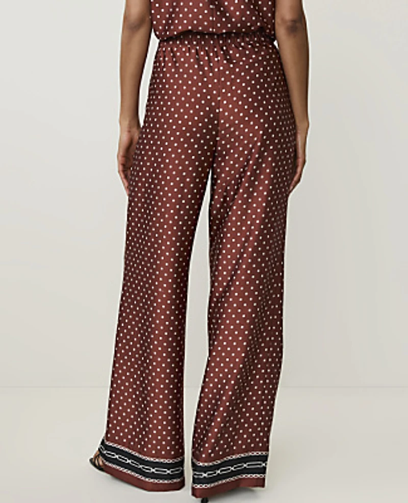 Ann Taylor The Printed Drawstring Wide-Leg Pant Satin Amber Noir Women's