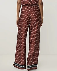 Ann Taylor The Printed Drawstring Wide-Leg Pant Satin Amber Noir Women's