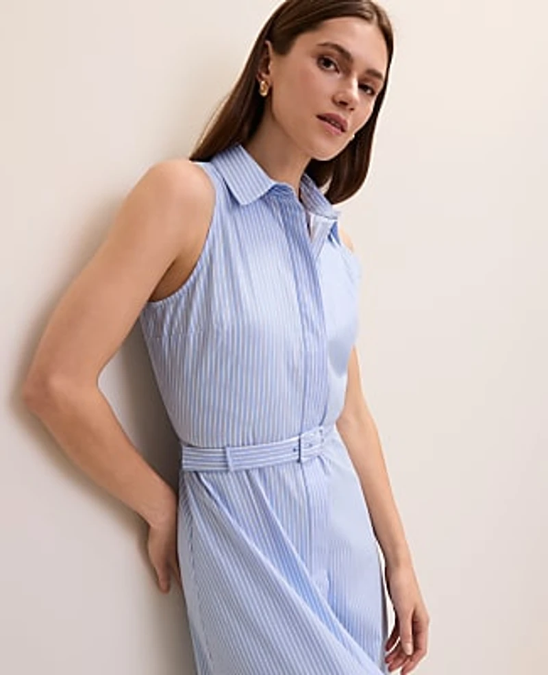 Ann Taylor Striped Collared Halter Midi Dress Vista Blue Women's