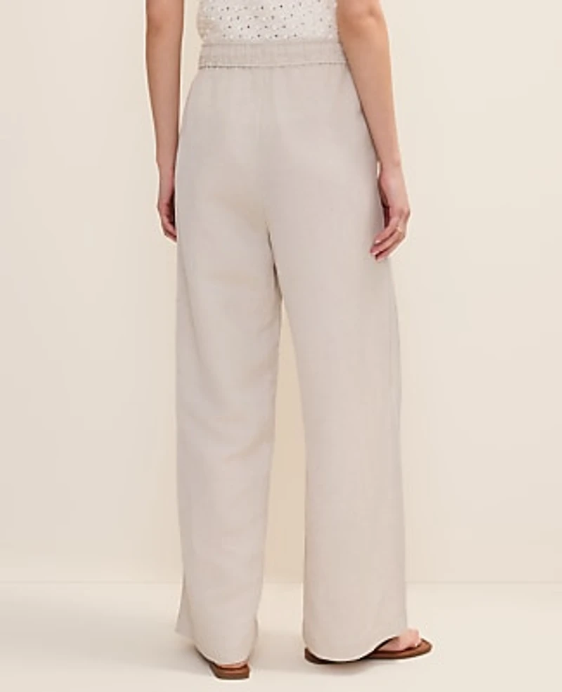 Ann Taylor Weekend Easy Fit Wide-Leg Pant Linen Blend Natural Flax Women's