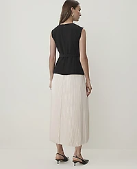 Ann Taylor Pleated Crew Neck Midi Dress Black Women's