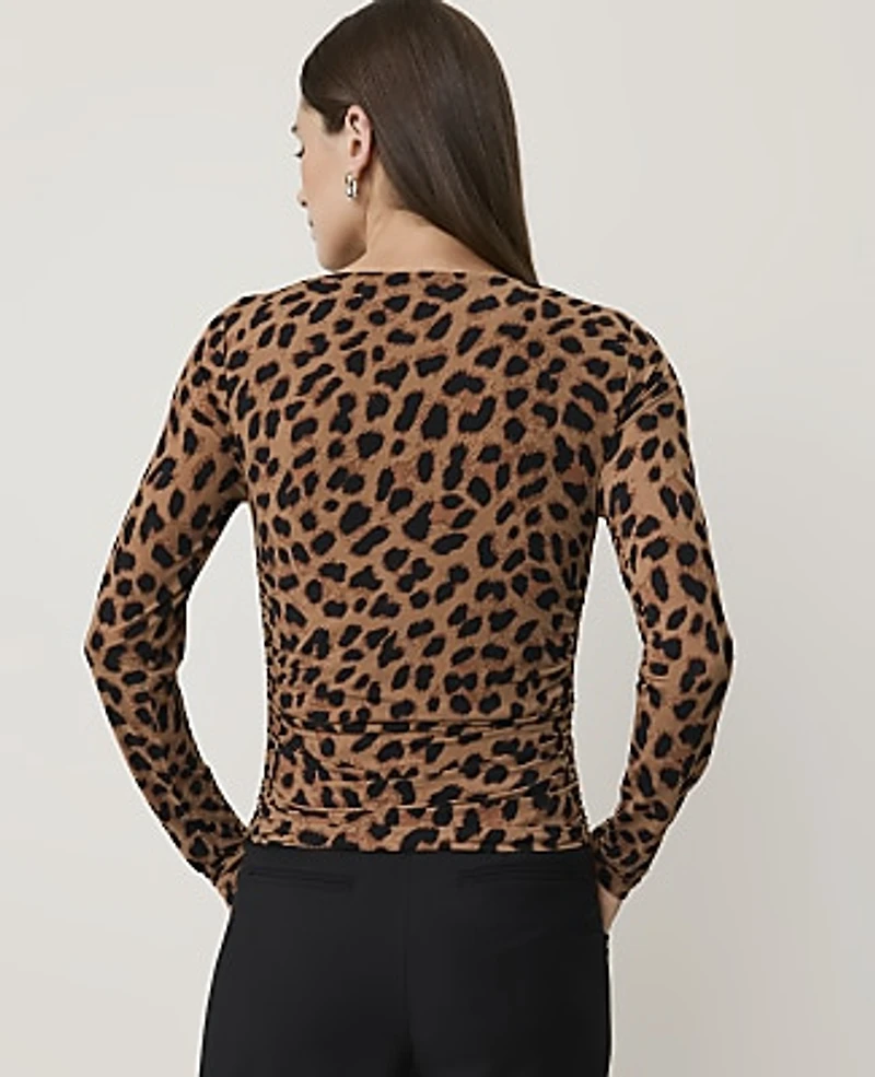 Ann Taylor Animal Print Ruched Boatneck Top Cafe Au Lait B Women's