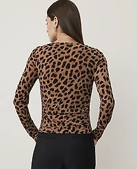 Ann Taylor Animal Print Ruched Boatneck Top Cafe Au Lait B Women's