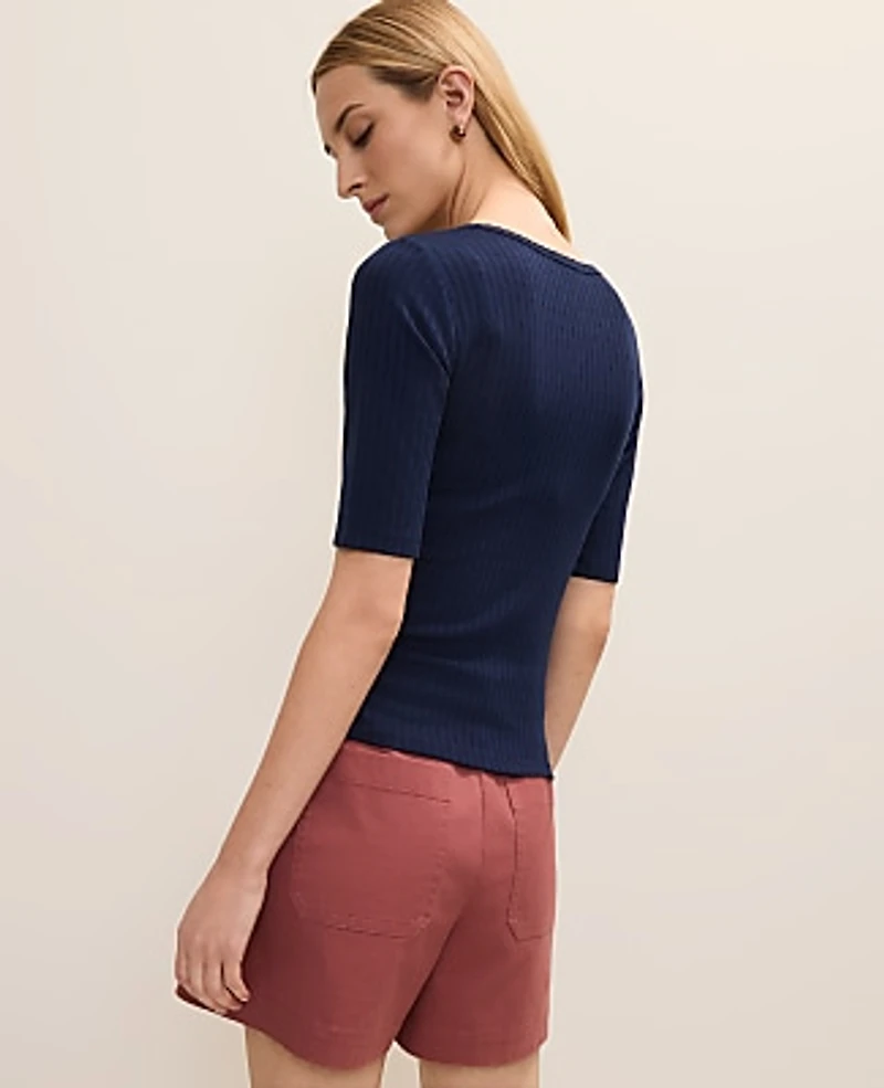 Ann Taylor Pointelle Henley T-Shirt Women's