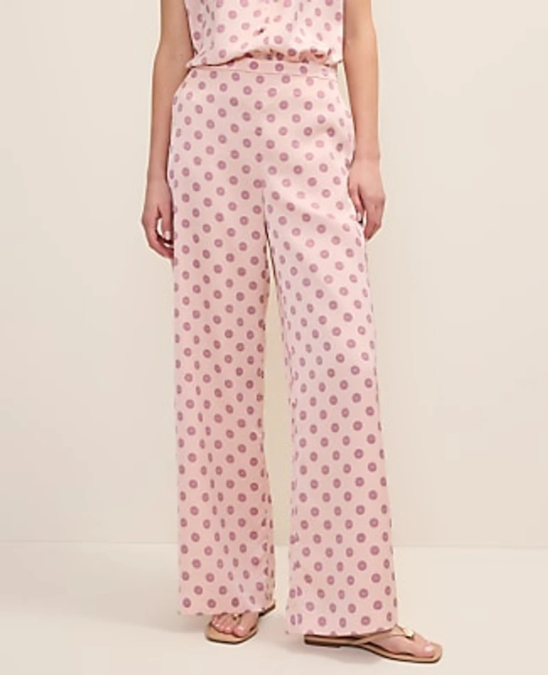 Ann Taylor The Side Zip Wide-Leg Pant Geo Satin Pink Marble Women's
