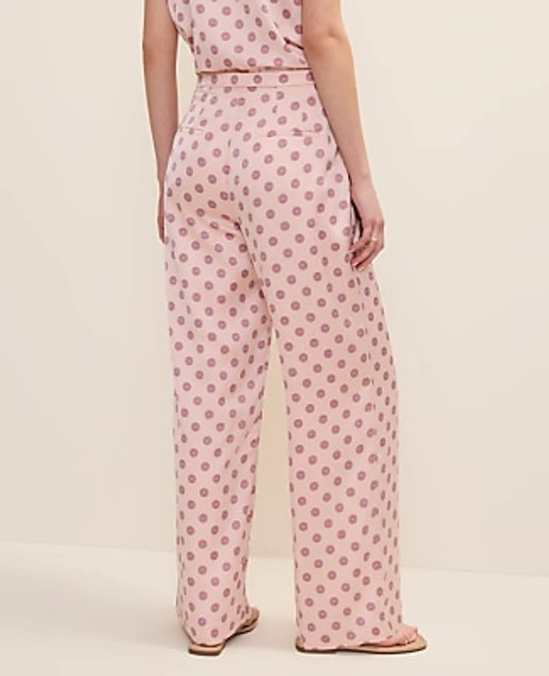 Ann Taylor The Side Zip Wide-Leg Pant Geo Satin Pink Marble Women's